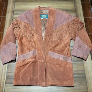 Avanti Brown Genuine Pig Suede 1 Button Coat w/ Fringe - Size Small